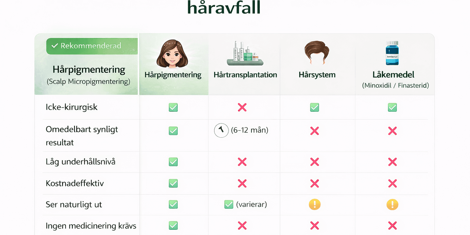 jämförelse Made Hair Academy KVINNA v1 Kvinnligt håravfall och SMP före och efter